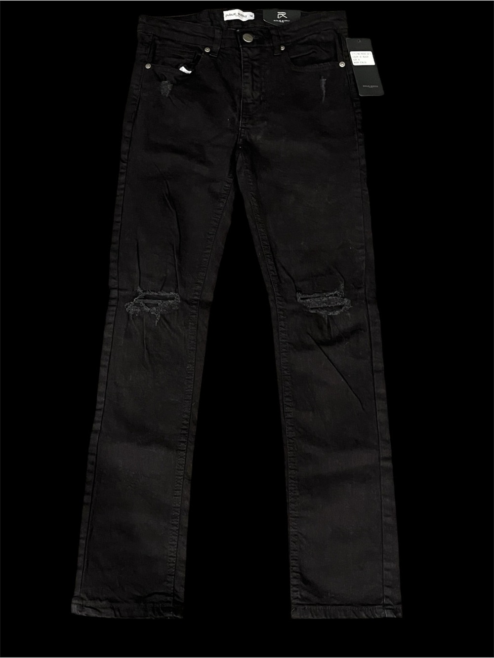 NWT Public Supply Co NYC Size‎ 14 Jet Black Distressed Skinny Jeans.